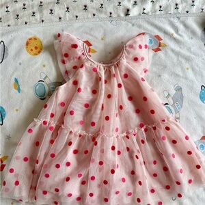 H&M Pink Polka Dot Tulle Dress with Red Dots